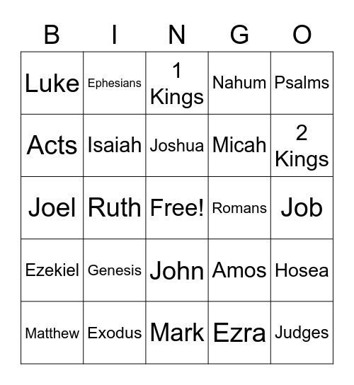 Books of Bible Bingo Card