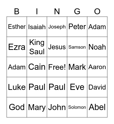 Bible Characters Bingo Card