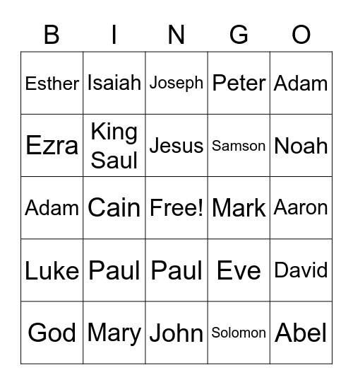 Bible Characters Bingo Card