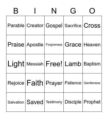 Bible Words Bingo Card