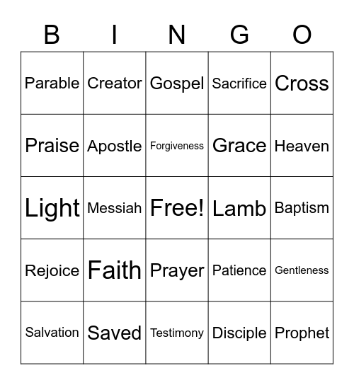 Bible Words Bingo Card