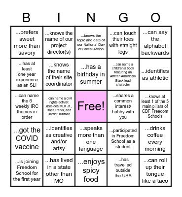Find someone who... Bingo Card