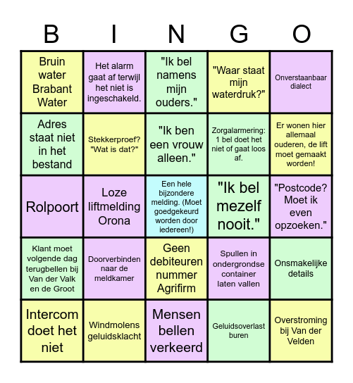 WOORDEN TE GEBRUIKEN IN CALLS Bingo Card