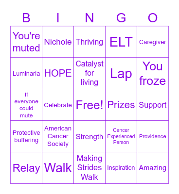 Caregiver/Survivor Celebration Bingo Card