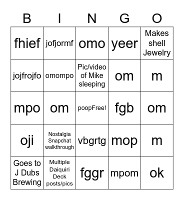 Coverband Vacay BINGO Card