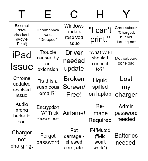 TECHY Bingo Card