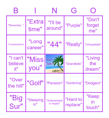 Patty's Retirement Party Bingo Card