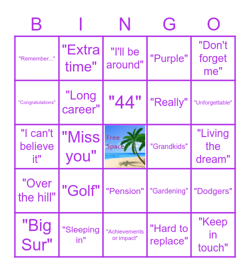 Patty's Retirement Party Bingo Card