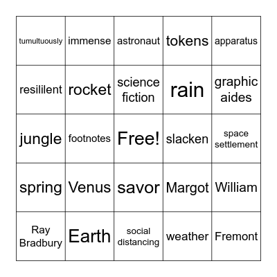 All Summer in a Day/Space Bingo Card