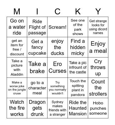 Disney Bingo Card