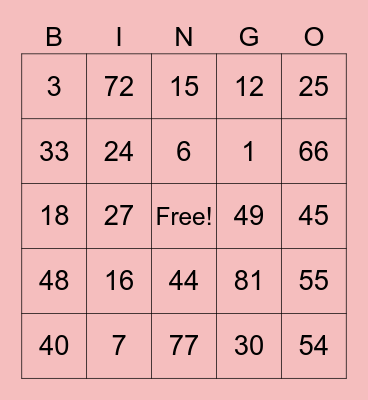 Multiplication bingo Card