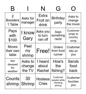 Bar Bingo Card