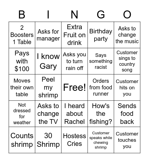 Bar Bingo Card