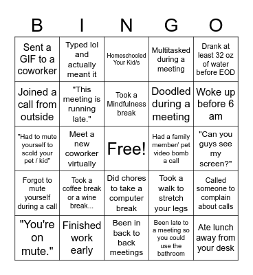 Work-From-Home Bingo Week Bingo Card