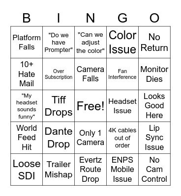 Stage Bingo Card