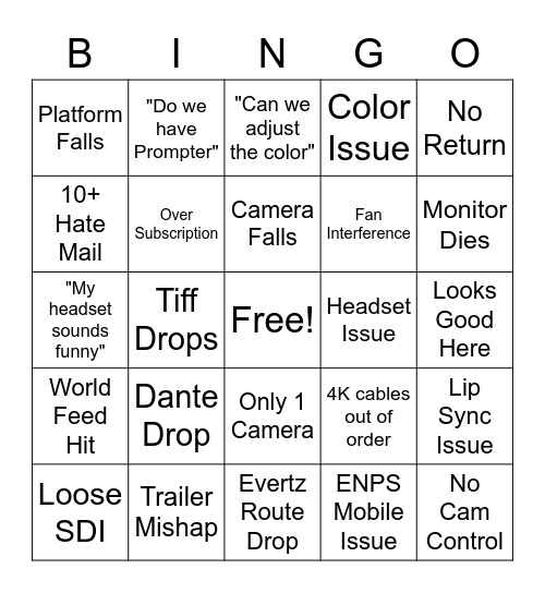 Stage Bingo Card
