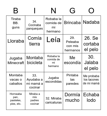 Spanish Bingo Card