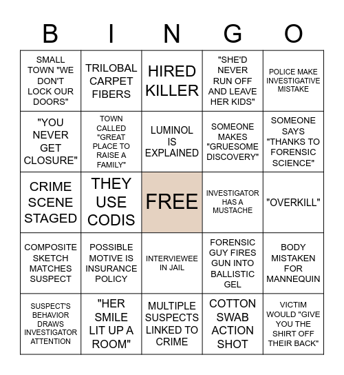 Forensic Files Bingo Card