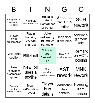 FFXIV Fan Fest Bingo Card
