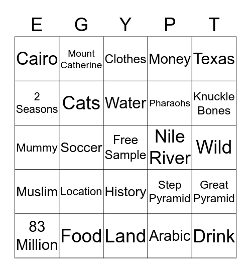 Learn About Egypt! Bingo Card