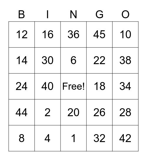 Katrina Bingo Card