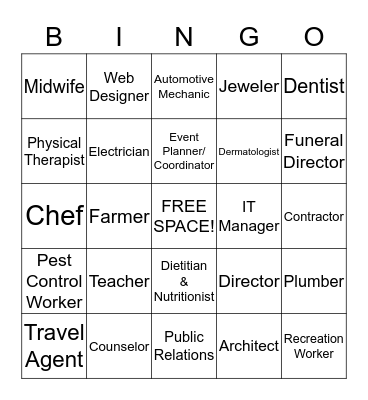 Career Exploration Bingo Card