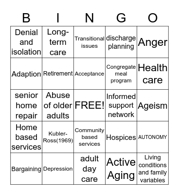 Chapter 9  social work and services for older adult Bingo Card