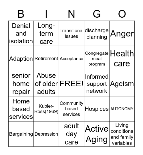 Chapter 9  social work and services for older adult Bingo Card