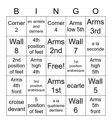 Ballet Bingo Card