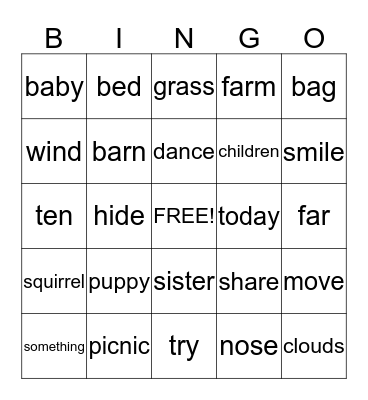 SIGHT WORDS 3 Bingo Card