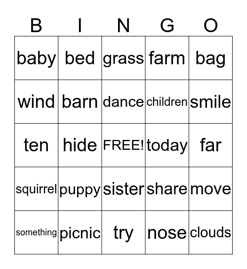 SIGHT WORDS 3 Bingo Card