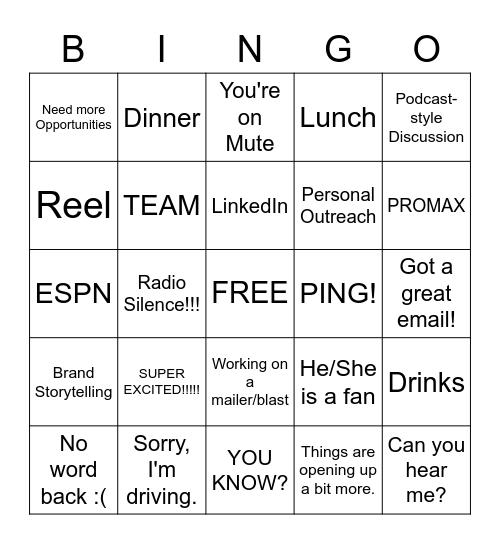 "Sales" BINGO Card