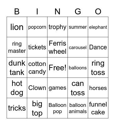 TPES Carnival Bingo Card