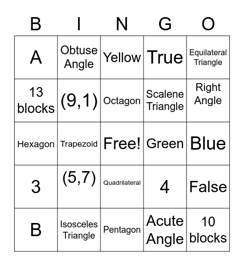 Geometry Review Bingo Card