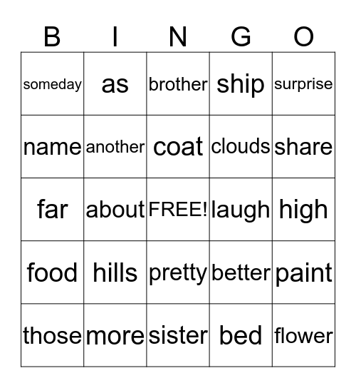 SIGHT WORDS 1 Bingo Card