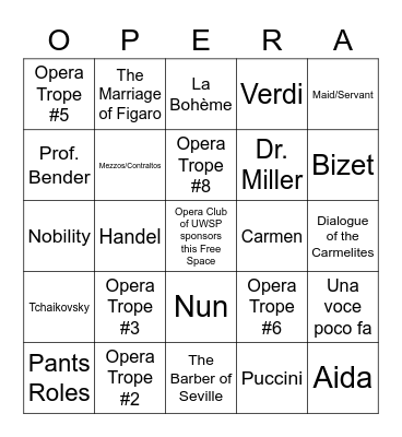 Opera Bingo Card