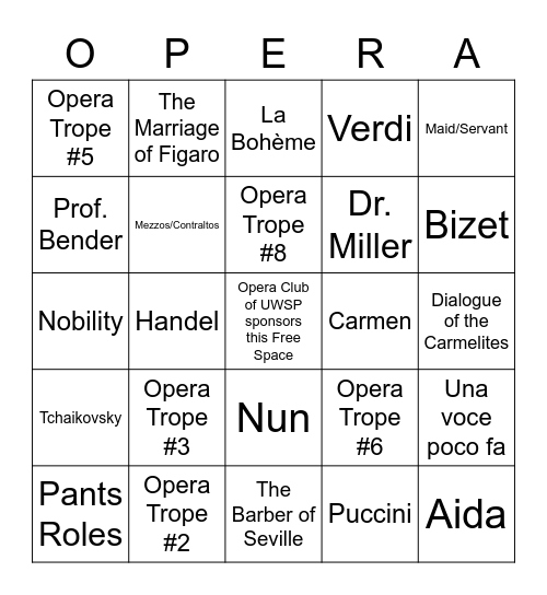 Opera Bingo Card