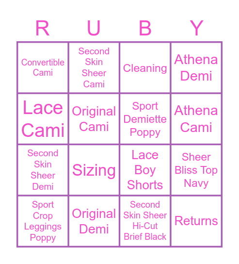 Ruby Ribbon Bingo Card