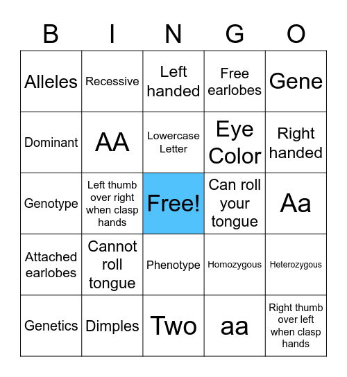 Heredity Bingo Card
