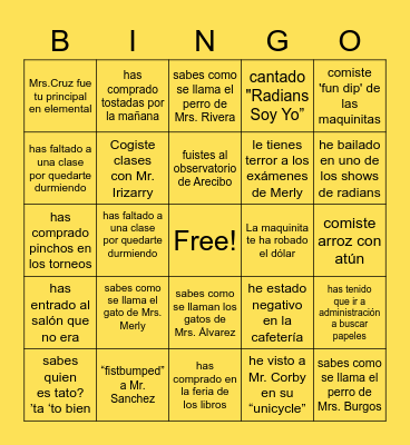 Radians Bingo Card