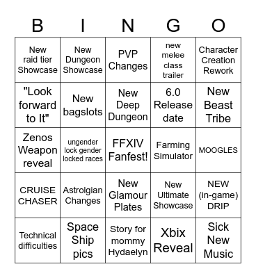 FFXIV Fanfest Bingo Card
