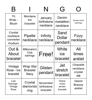 Linda's Touchstone Crystal Party Bingo Card