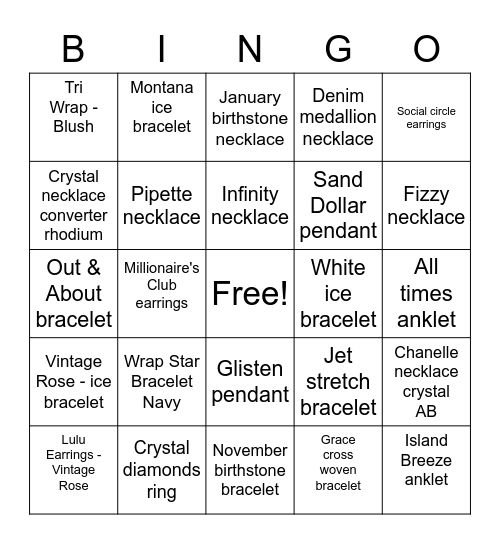 Linda's Touchstone Crystal Party Bingo Card