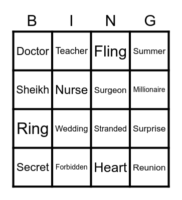 Mills & Boon Bingo Card