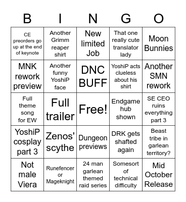 Min's Endwalker Fan Fest Bingo Card