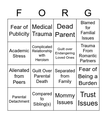 Trachis Trauma Bingo Card