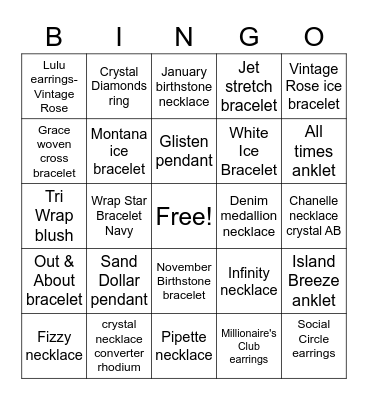 Linda's Touchstone Crystal Party Bingo Card