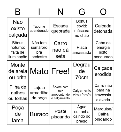 BINGO pedestre em Curitiba Bingo Card