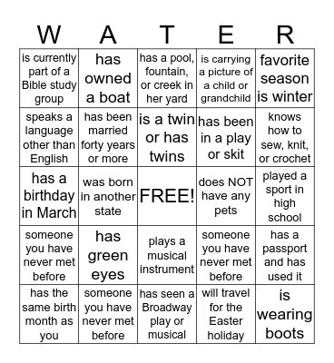 Living Water Bingo Card