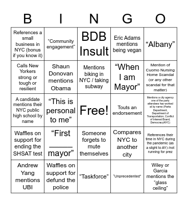 Debate Bingo Card
